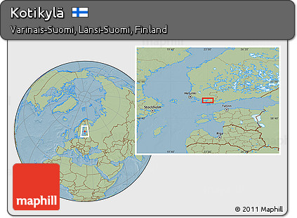 Savanna Style Location Map of Kotikylä, hill shading