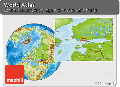 Physical Location Map of the Area around 60° 16' 48" N, 23° 52' 30" E