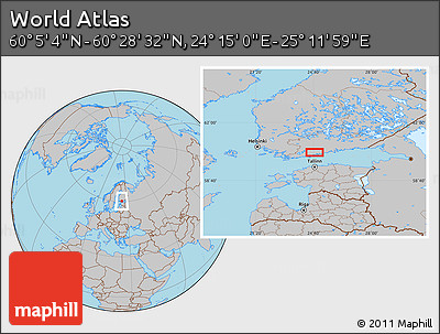 Gray Location Map of the Area around 60° 16' 48" N, 24° 43' 30" E