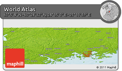 Physical Panoramic Map of the Area around 60° 16' 48" N, 24° 43' 30" E