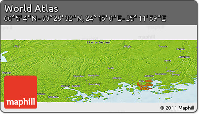 Physical Panoramic Map of the Area around 60° 16' 48" N, 24° 43' 30" E