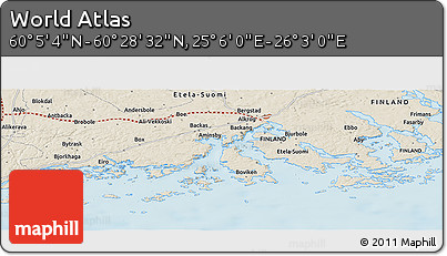 Shaded Relief Panoramic Map of the Area around 60° 16' 48" N, 25° 34' 30" E