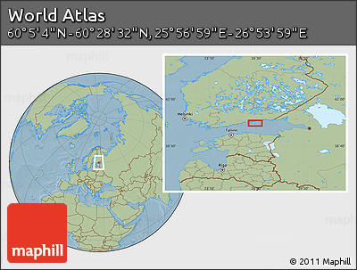Savanna Style Location Map of the Area around 60° 16' 48" N, 26° 25' 29" E, hill shading
