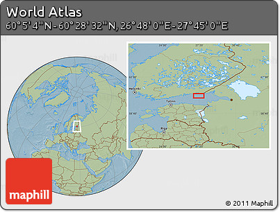 Savanna Style Location Map of the Area around 60° 16' 48" N, 27° 16' 29" E, hill shading