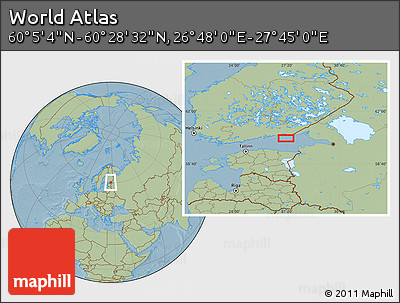 Savanna Style Location Map of the Area around 60° 16' 48" N, 27° 16' 29" E, hill shading