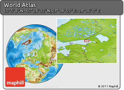 Physical Location Map of the Area around 60° 16' 48" N, 28° 7' 30" E