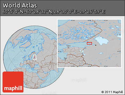 Gray Location Map of the Area around 60° 16' 48" N, 28° 58' 30" E, hill shading