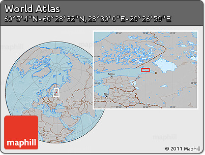 Gray Location Map of the Area around 60° 16' 48" N, 28° 58' 30" E, hill shading