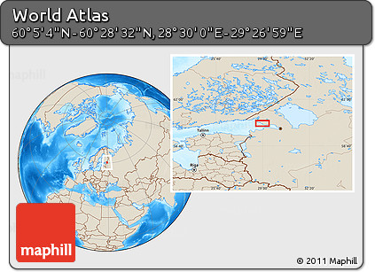 Shaded Relief Location Map of the Area around 60° 16' 48" N, 28° 58' 30" E