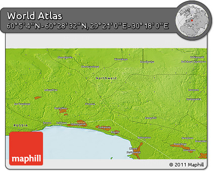 Physical 3D Map of the Area around 60° 16' 48" N, 29° 49' 30" E