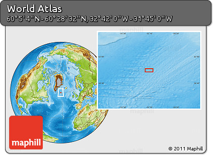 Physical Location Map of the Area around 60° 16' 48" N, 32° 13' 30" W