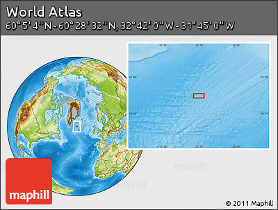 Physical Location Map of the Area around 60° 16' 48" N, 32° 13' 30" W