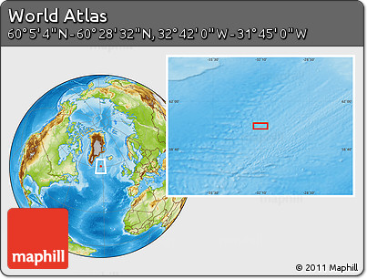 Physical Location Map of the Area around 60° 16' 48" N, 32° 13' 30" W
