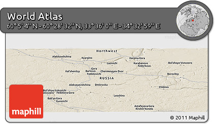 Shaded Relief Panoramic Map of the Area around 60° 16' 48" N, 34° 4' 30" E