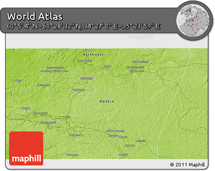 Physical 3D Map of the Area around 60° 16' 48" N, 34° 55' 29" E