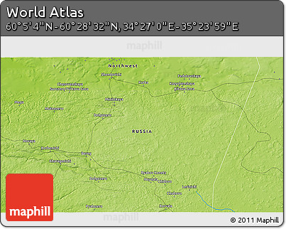Physical 3D Map of the Area around 60° 16' 48" N, 34° 55' 29" E