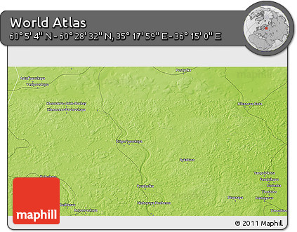 Physical 3D Map of the Area around 60° 16' 48" N, 35° 46' 29" E