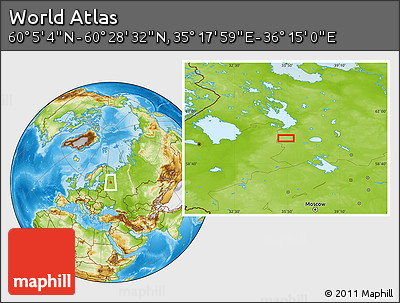 Physical Location Map of the Area around 60° 16' 48" N, 35° 46' 29" E