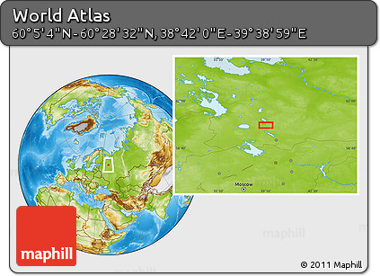 Physical Location Map of the Area around 60° 16' 48" N, 39° 10' 29" E
