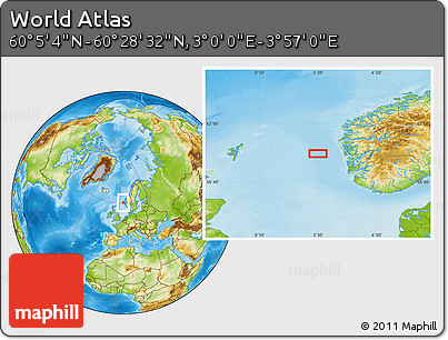 Physical Location Map of the Area around 60° 16' 48" N, 3° 28' 30" E