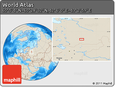 Shaded Relief Location Map of the Area around 60° 16' 48" N, 42° 34' 30" E