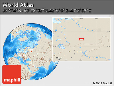 Shaded Relief Location Map of the Area around 60° 16' 48" N, 42° 34' 30" E