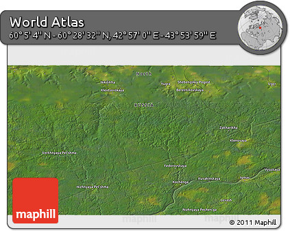 Satellite 3D Map of the Area around 60° 16' 48" N, 43° 25' 29" E