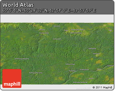 Satellite 3D Map of the Area around 60° 16' 48" N, 43° 25' 29" E