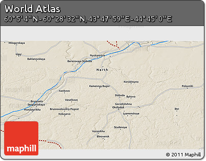 Shaded Relief 3D Map of the Area around 60° 16' 48" N, 44° 16' 29" E