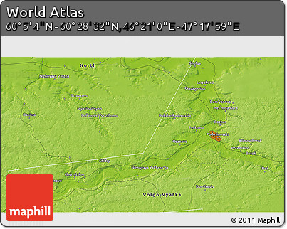 Physical 3D Map of the Area around 60° 16' 48" N, 46° 49' 30" E
