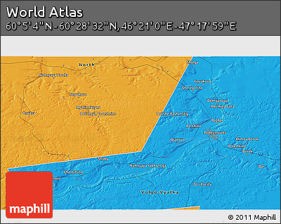 Political 3D Map of the Area around 60° 16' 48" N, 46° 49' 30" E