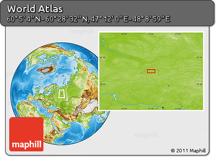 Physical Location Map of the Area around 60° 16' 48" N, 47° 40' 29" E