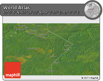 Satellite 3D Map of the Area around 60° 16' 48" N, 48° 31' 29" E