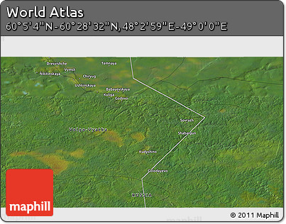 Satellite 3D Map of the Area around 60° 16' 48" N, 48° 31' 29" E