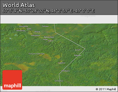 Satellite 3D Map of the Area around 60° 16' 48" N, 48° 31' 29" E