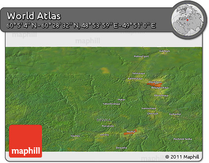 Satellite 3D Map of the Area around 60° 16' 48" N, 49° 22' 30" E