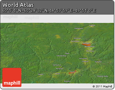 Satellite 3D Map of the Area around 60° 16' 48" N, 49° 22' 30" E