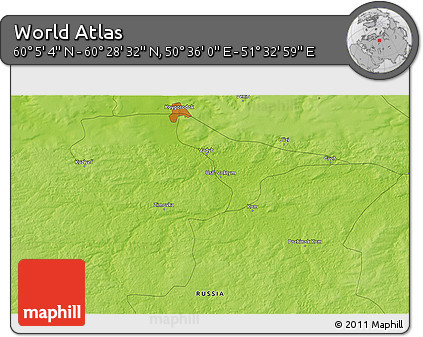 Physical 3D Map of the Area around 60° 16' 48" N, 51° 4' 30" E