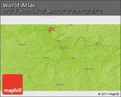 Physical 3D Map of the Area around 60° 16' 48" N, 51° 4' 30" E