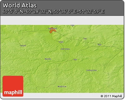 Physical 3D Map of the Area around 60° 16' 48" N, 51° 4' 30" E