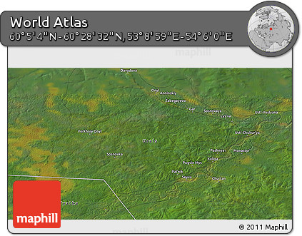 Satellite 3D Map of the Area around 60° 16' 48" N, 53° 37' 30" E