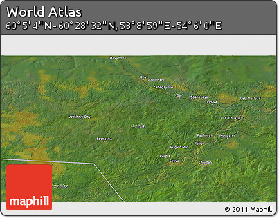 Satellite 3D Map of the Area around 60° 16' 48" N, 53° 37' 30" E