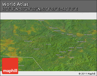 Satellite 3D Map of the Area around 60° 16' 48" N, 53° 37' 30" E