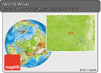 Physical Location Map of the Area around 60° 16' 48" N, 53° 37' 30" E