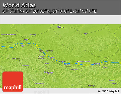 Physical 3D Map of the Area around 60° 16' 48" N, 54° 28' 30" E