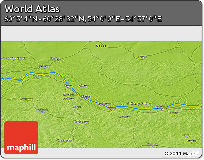 Physical 3D Map of the Area around 60° 16' 48" N, 54° 28' 30" E