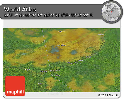 Satellite 3D Map of the Area around 60° 16' 48" N, 55° 19' 30" E