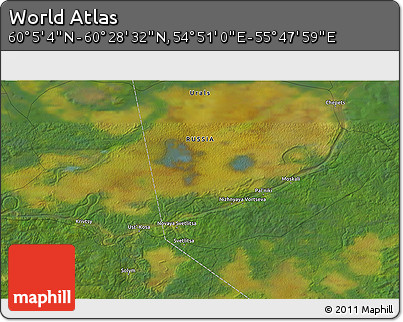 Satellite 3D Map of the Area around 60° 16' 48" N, 55° 19' 30" E