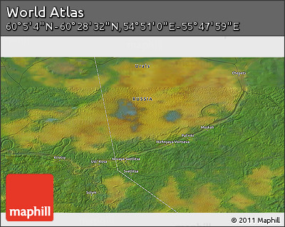 Satellite 3D Map of the Area around 60° 16' 48" N, 55° 19' 30" E