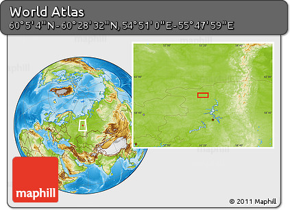Physical Location Map of the Area around 60° 16' 48" N, 55° 19' 30" E